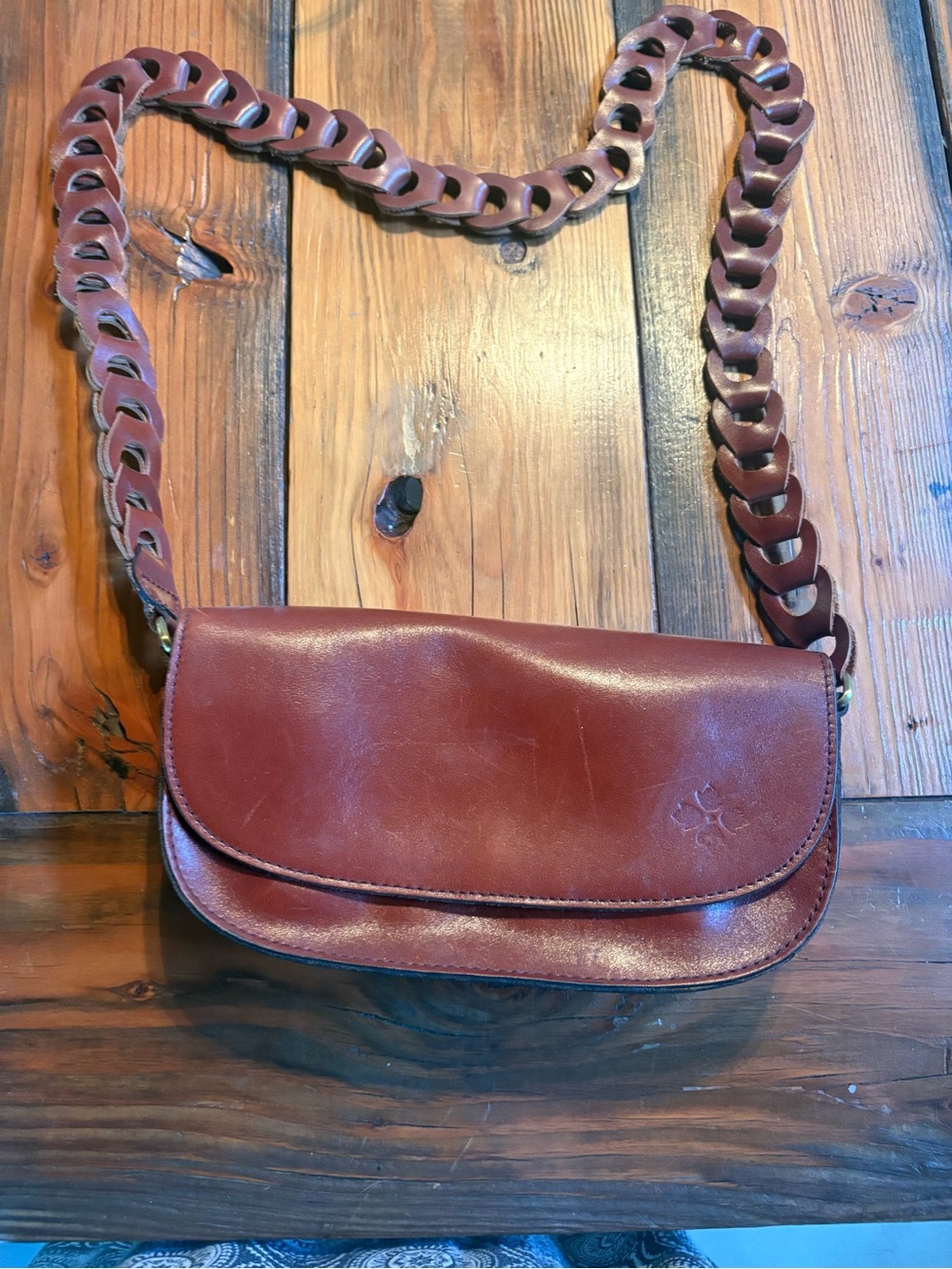 Patricia Nash Chestnut Brown Leather Crossbody with Braided Strap
